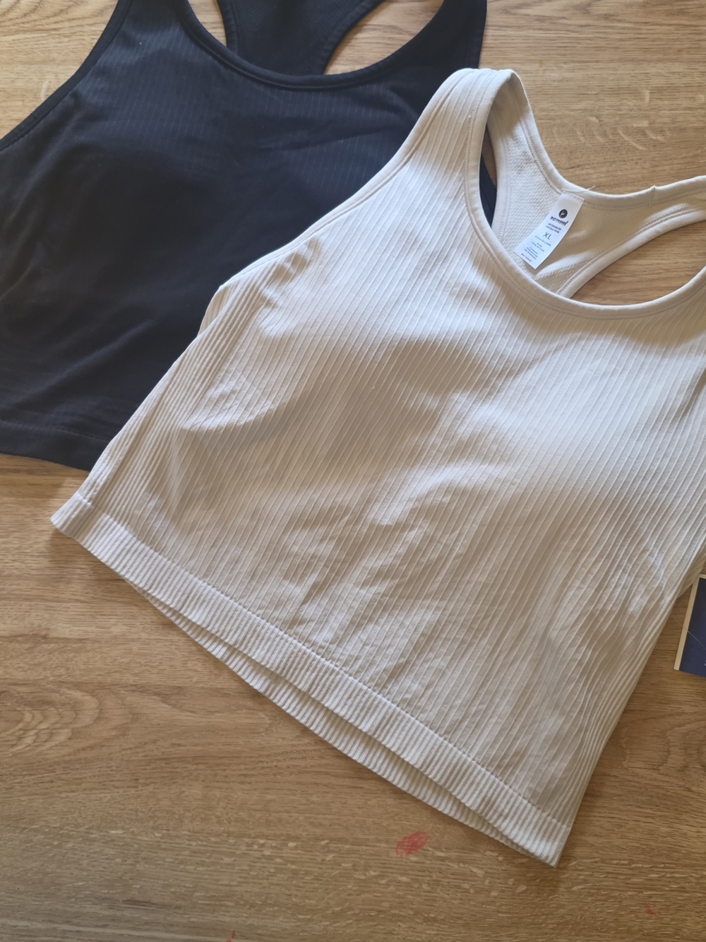90 Degree By Reflex Ribbed Racerback Tank Top - Black & Cream